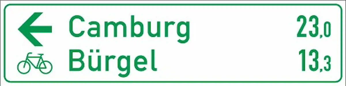 Radwegschild als Tabellenwegweiser, einseitig