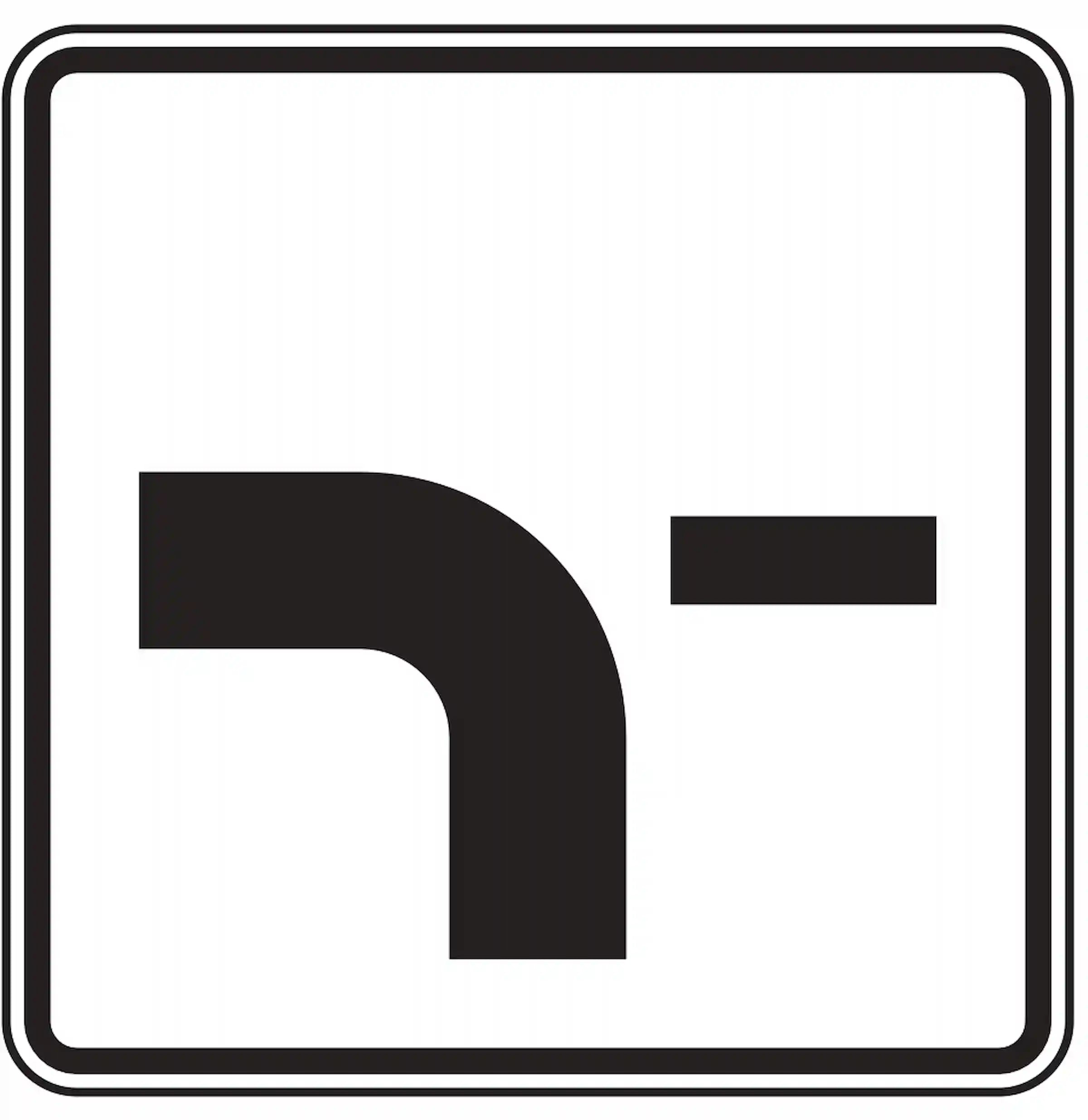 Verkehrszeichen 1002-13: Zusatzzeichen „Verlauf der Vorfahrtsstraße“. Zeigt, wie die Vorfahrtsstraße im Kreuzungsbereich verläuft – als Ergänzung zum Verkehrszeichen 306.