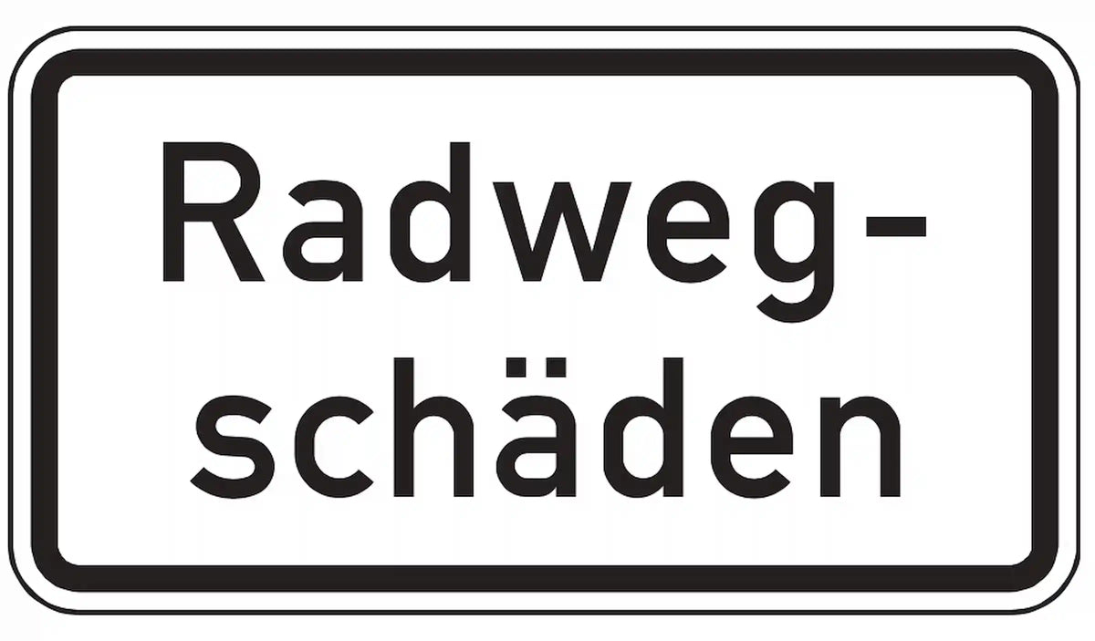 Hinweis auf beschädigten Radweg