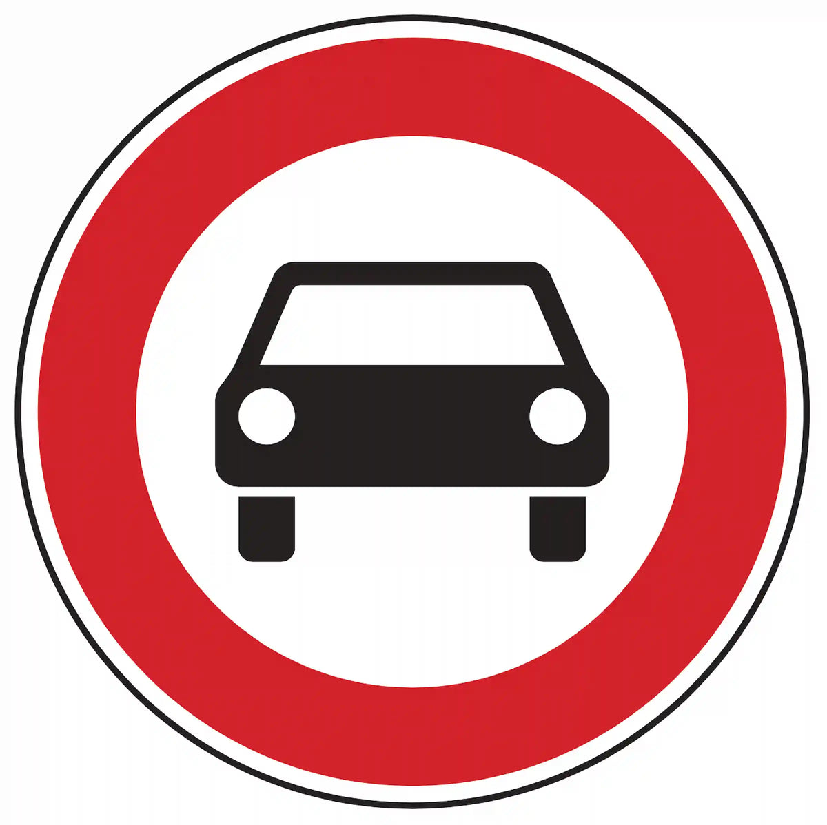 Verkehrszeichen 251: weißes Rundschild mit Auto-Symbol – Einfahrt für Kraftwagen verboten.