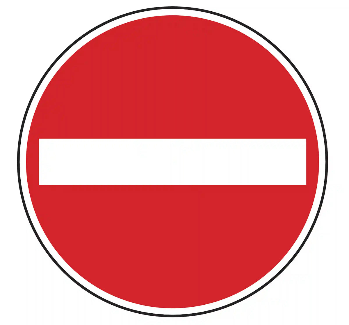 Verkehrszeichen 267: rotes Rundschild mit weißem Balken – Einfahrt verboten (Durchfahrt gesperrt).