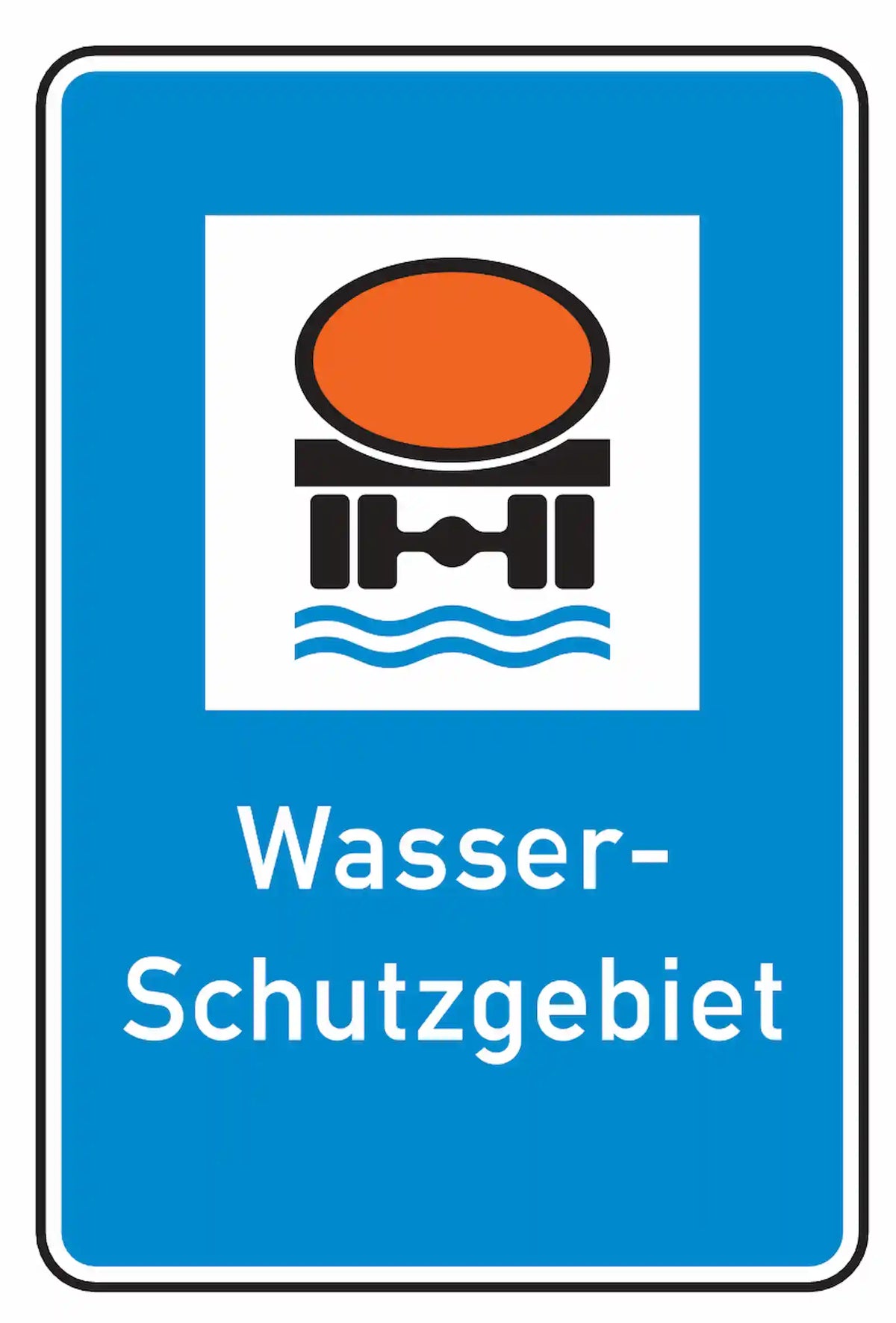 Verkehrszeichen 354: Beginn eines Wasserschutzgebiets, besondere Vorsicht bei Gefahrgut.