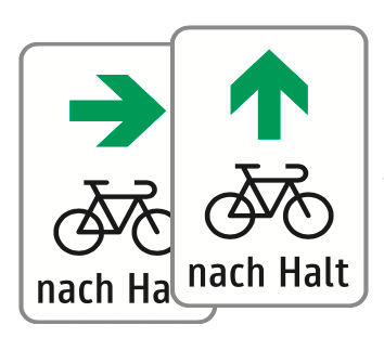 Zusatztafel Weiterfahren für Radfahrer bei Rot