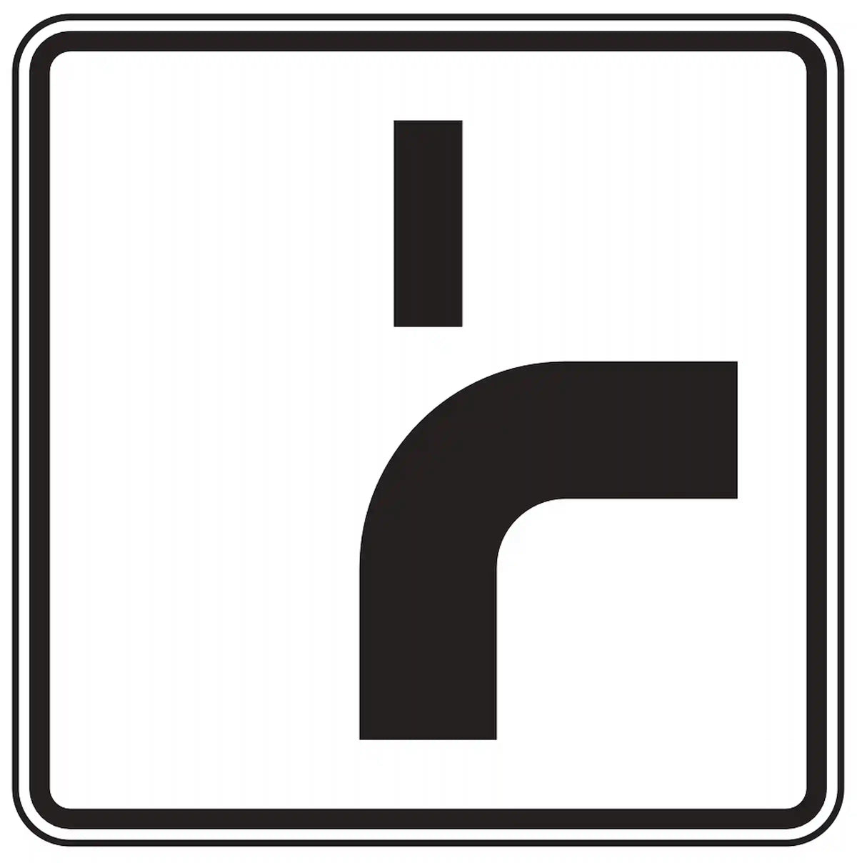 Verkehrszeichen 1002-22: Zusatzzeichen „Verlauf der Vorfahrtsstraße“. Zeigt an, dass die Vorfahrtsstraße im Kreuzungsbereich links abknickt – als Ergänzung zum Vorfahrtsschild (VZ 306).