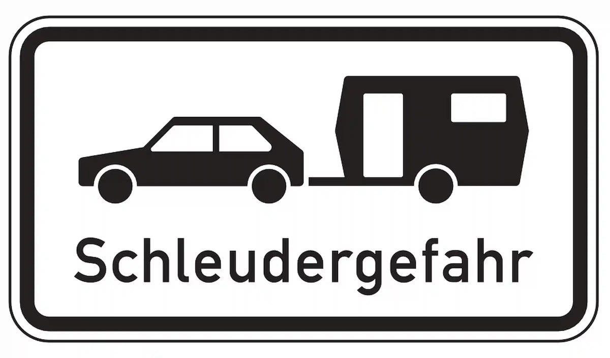 Zusatzzeichen: Seitenwind und Gefälle gefährlich für Gespanne.