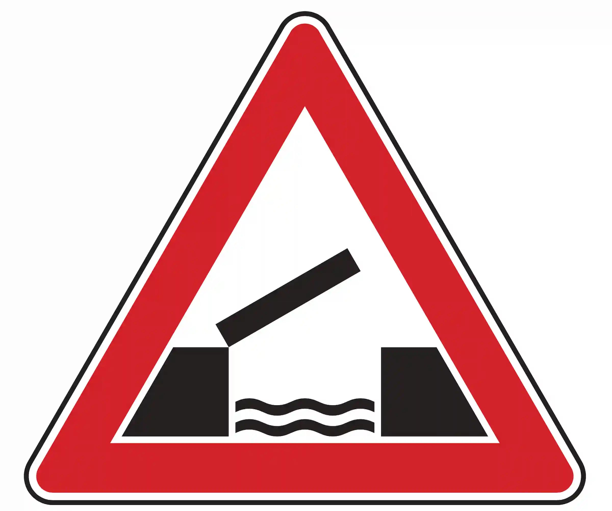Verkehrszeichen Bewegliche Brücke (VZ 101-55), das vor einer folgenden beweglichen Brücke warnt.