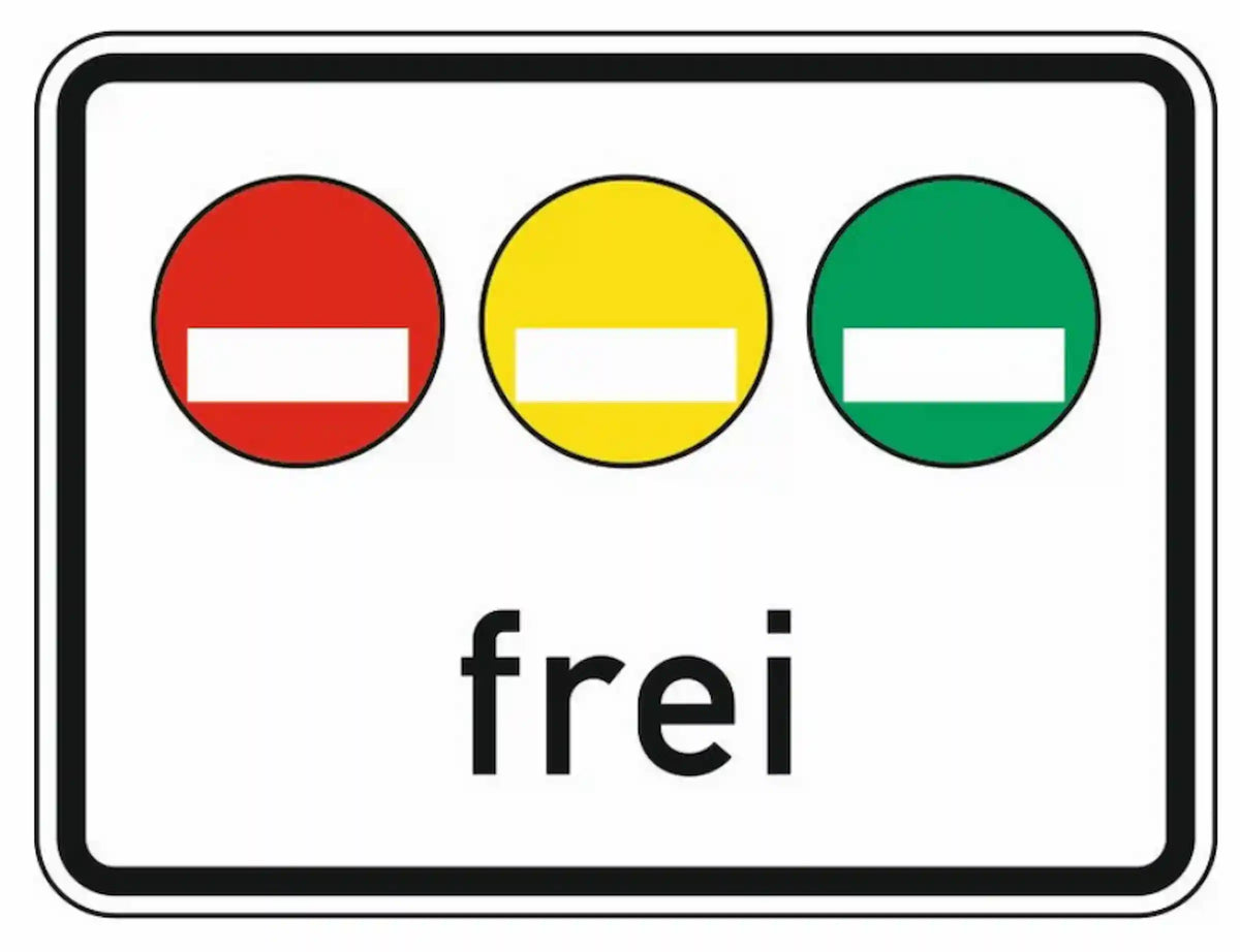 Verkehrszeichen "Freistellung vom Verkehrsverbot nach § 40 Abs. 1 BlmSchG - rote, gelbe und grüne Plakette" - VZ 1031-50
