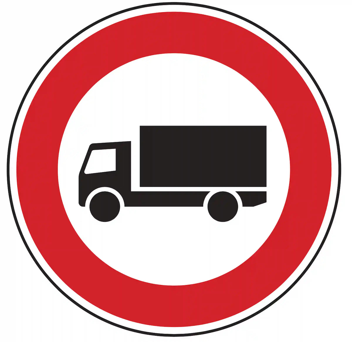 Verkehrszeichen 253: weißes Rundschild, roter Rand, Lkw-Symbol – Durchfahrt für Fahrzeuge > 3,5 t verboten.