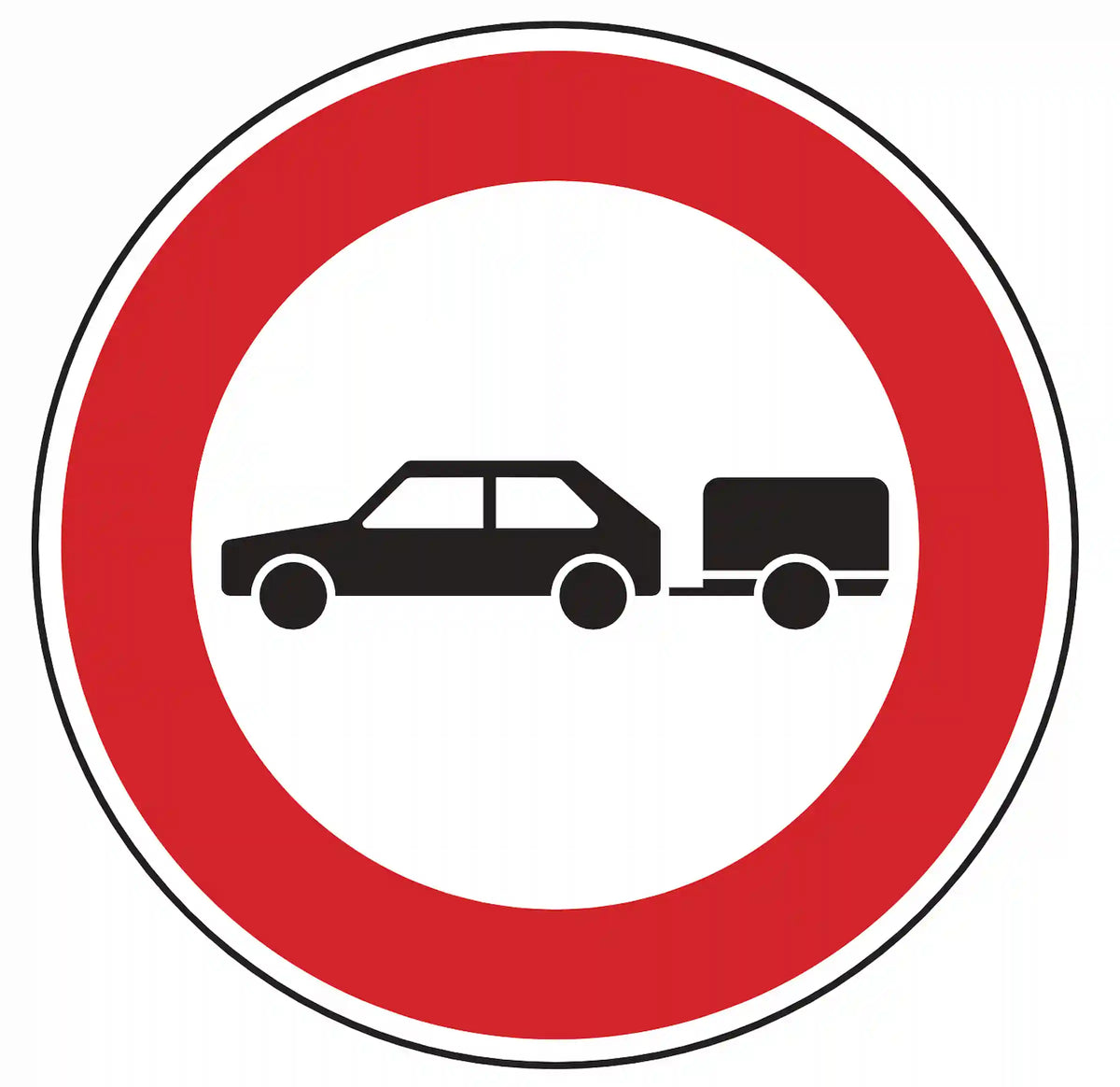 Verkehrszeichen 257-56: Rundschild, roter Rand, Pkw mit Anhänger – Einfahrt für Pkw mit Anhänger verboten.