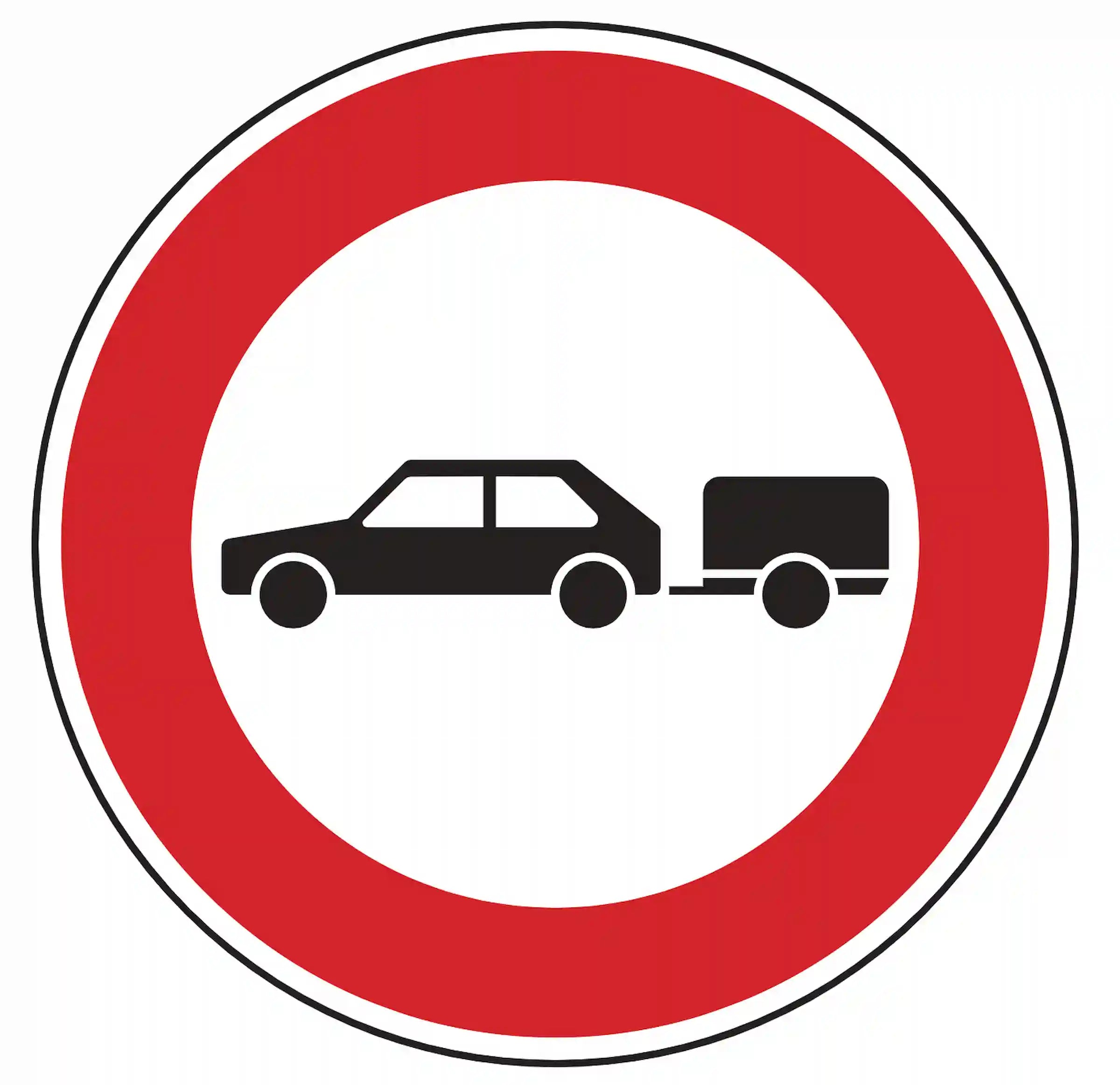 Verkehrszeichen 257-56: Rundschild, roter Rand, Pkw mit Anhänger – Einfahrt für Pkw mit Anhänger verboten.