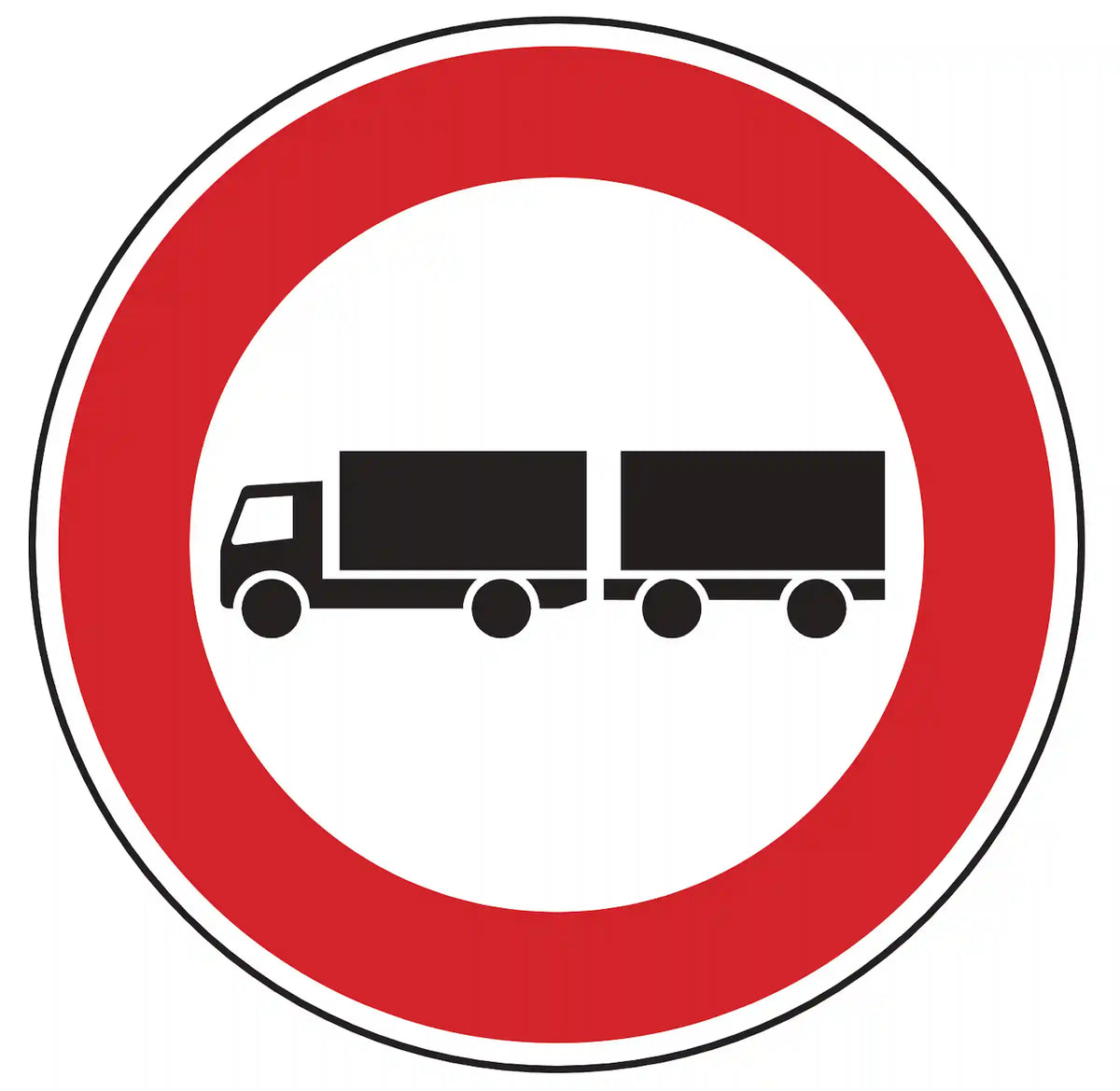 Verkehrszeichen 257-57: Rundschild, roter Rand, Lkw mit Anhänger – Einfahrt verboten.
