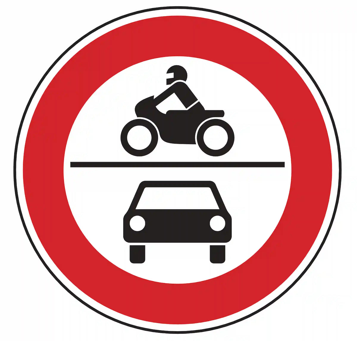 VZ 260: Rundschild, roter Rand, Auto+Motorrad – Einfahrt für Kraftfahrzeuge verboten.