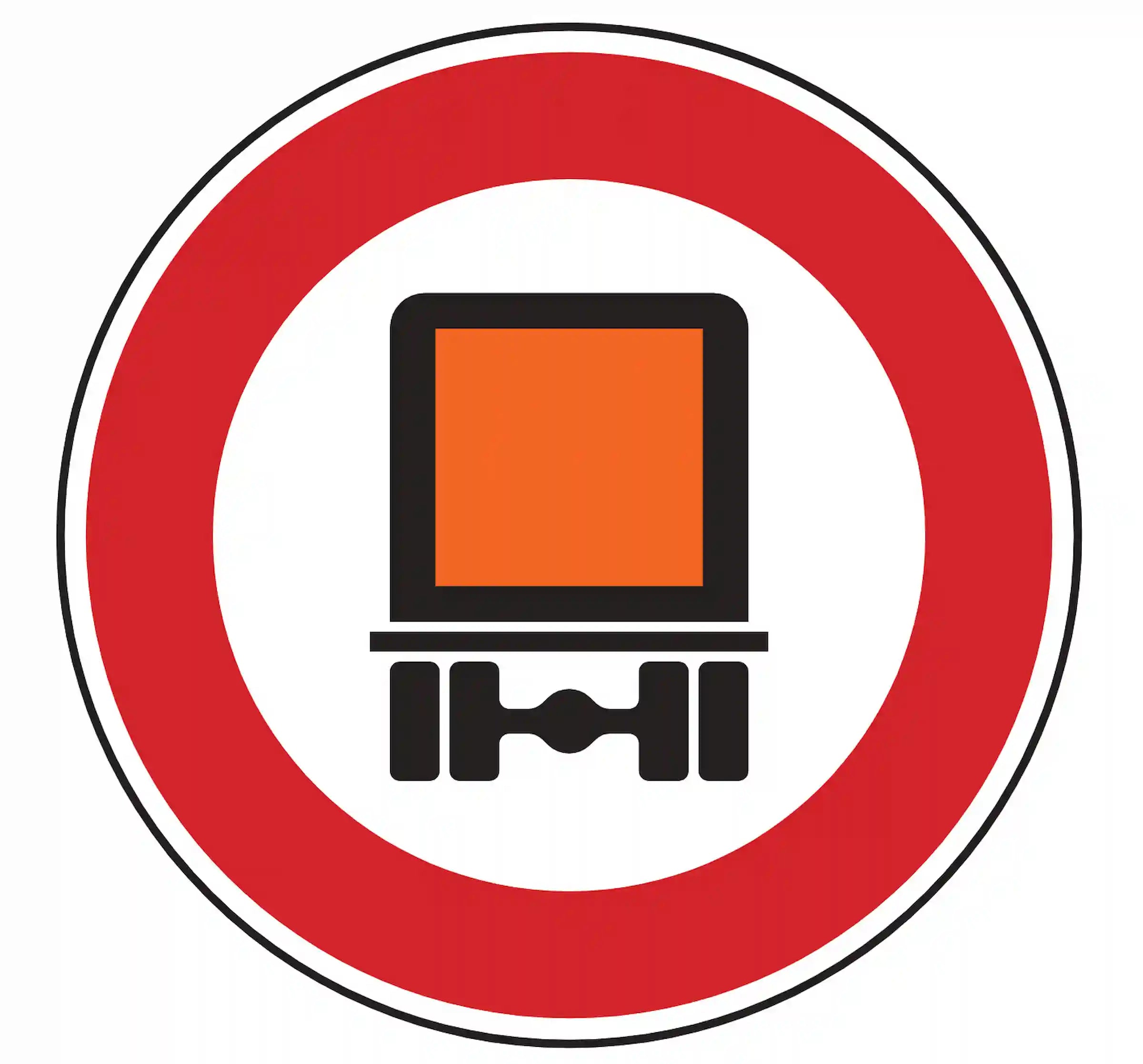 Verkehrszeichen 261: orange Gefahrguttafel im Rund – Gefahrgut­transporte verboten.