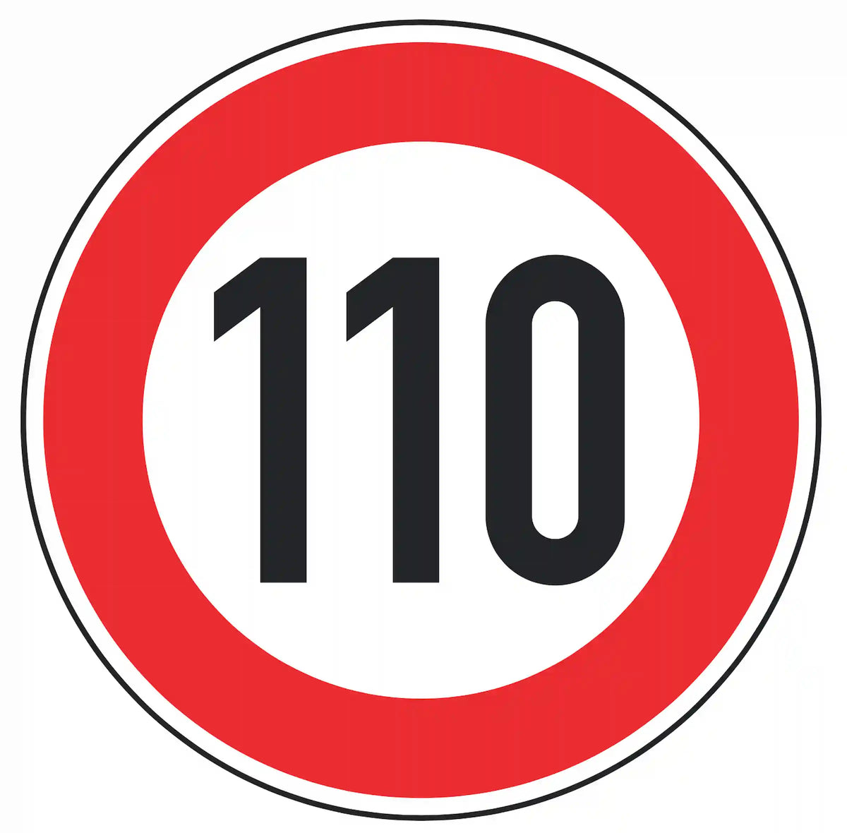 Verkehrszeichen 274-110: weißes Rundschild mit Ziffer 110 – zulässige Höchst­geschwindigkeit 110 km/h.
