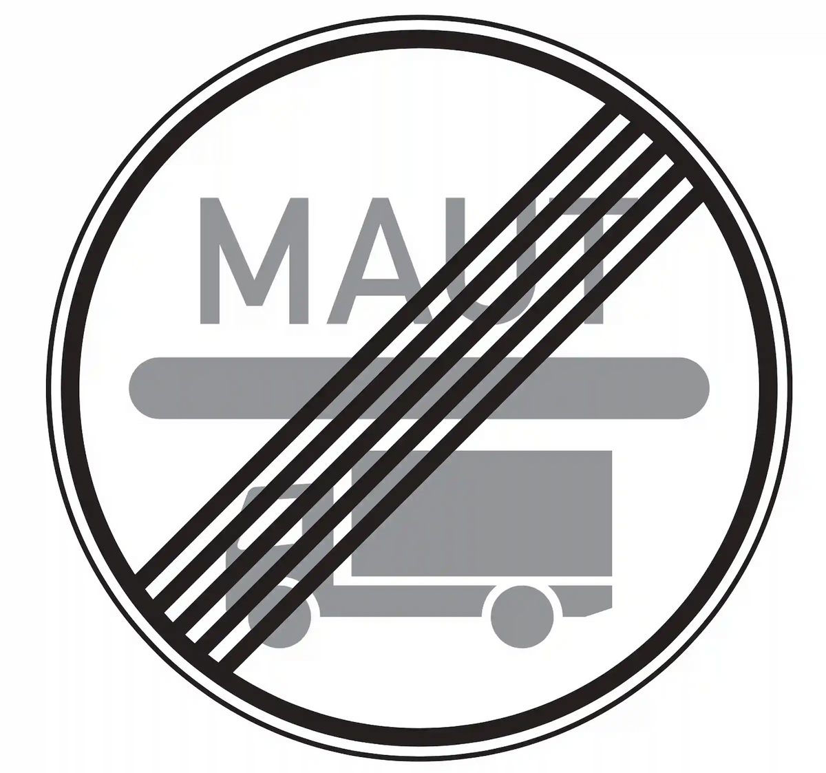 Verkehrszeichen 390.2: blaues Maut-Schild, durchgestrichener Lkw – Ende der Maut­pflicht.