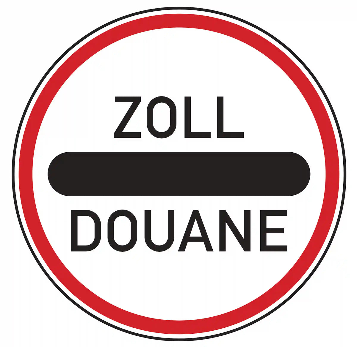 Verkehrszeichen 392: blaues Rechteckschild mit Zollhaus-Symbol – weist auf bevorstehende Zollstelle hin.