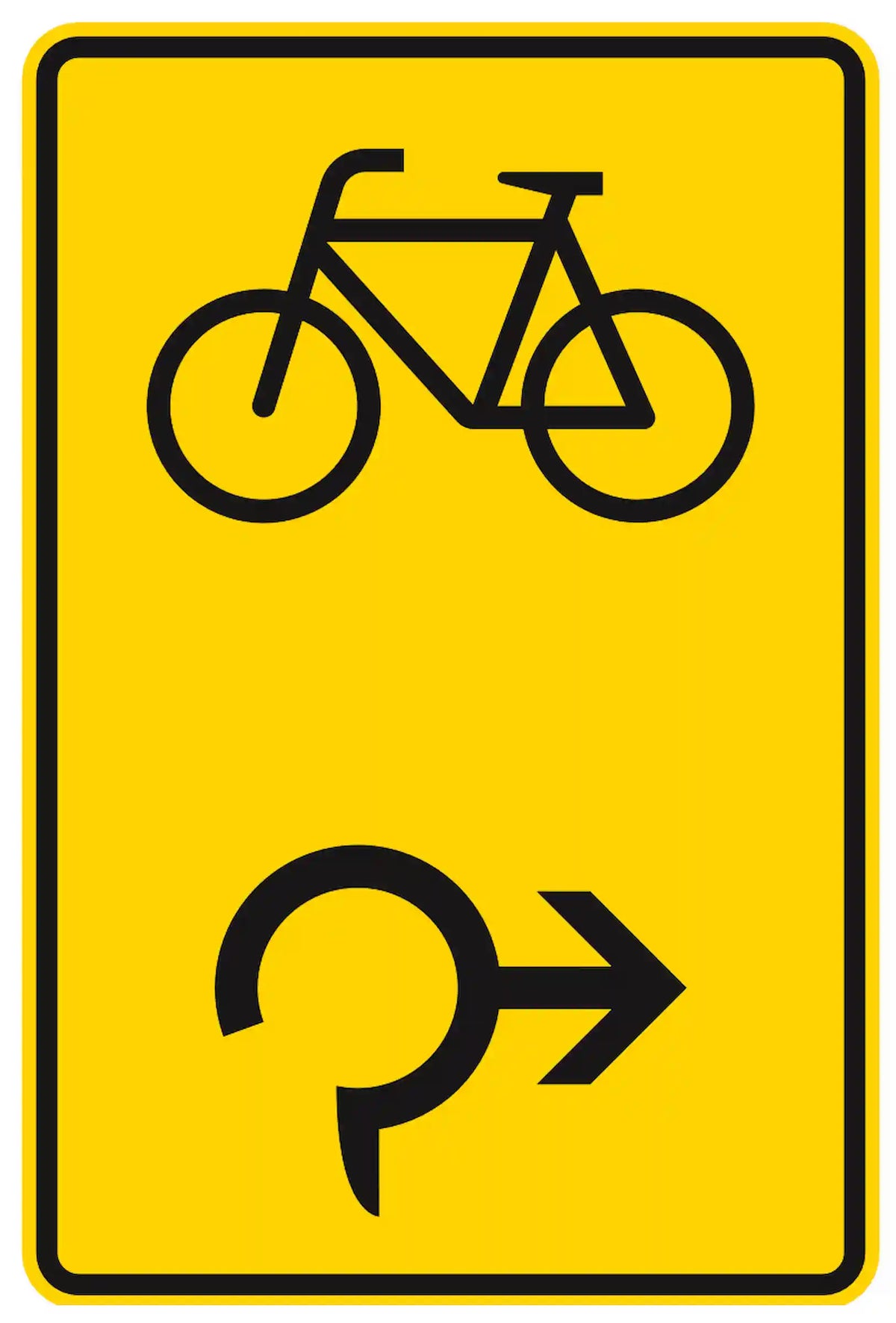 Verkehrszeichen 442-27: Umleitung für Radverkehr im Kreisverkehr, rechtsweisend.