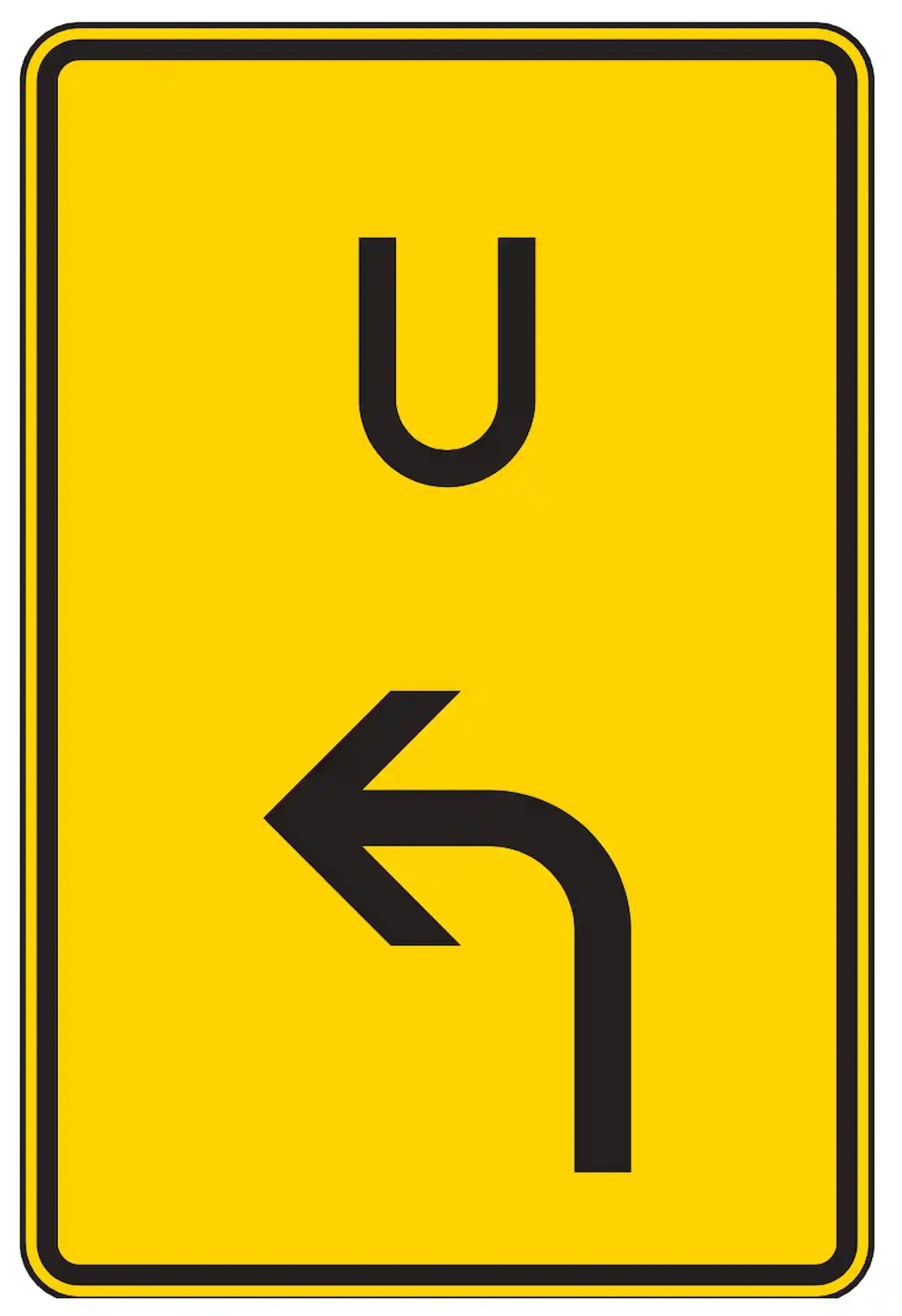 Verkehrszeichen 455.1-10: Umleitungsankündigung mit Linksabbiegerpfeil.